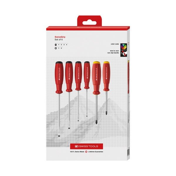 【6/1限定！ポイント3倍＋最大400円OFF】日本正規品 PBスイスツールズ スイスグリップ・ドライバーセット 6本組 (BOX) プラス マイナス ドライバー (8560.CBB) (7610733280636)