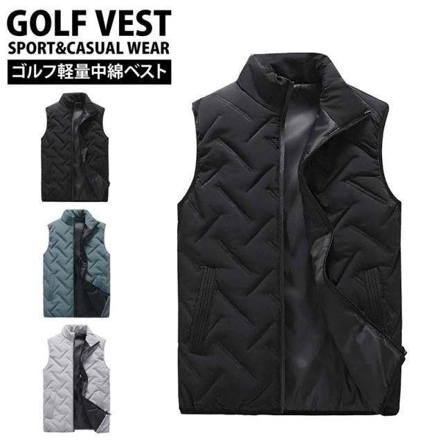 送料無料 ゴルフ 中綿ベスト メンズ ゴルフウェア ジャケット アウター ブルゾン 軽量 スタンド ジップ..