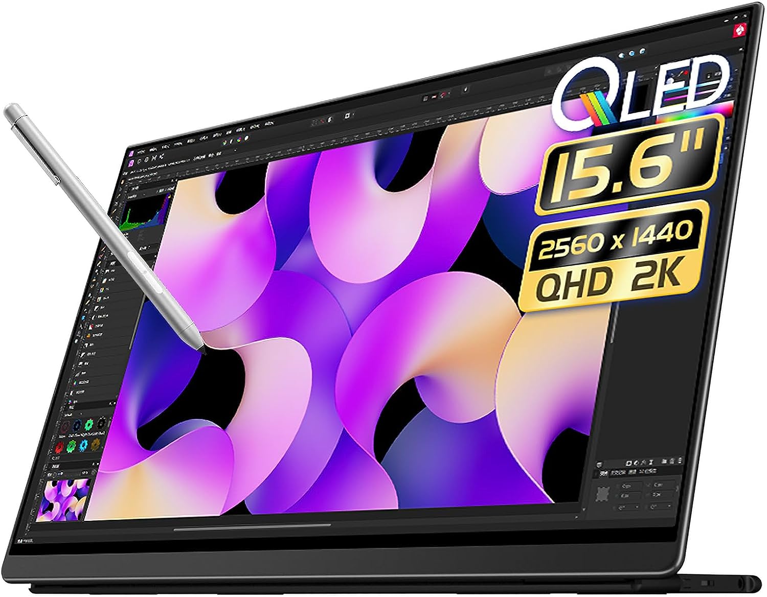 EHOMEWEI モバイルモニター 2K 15.6インチ 144Hz タッチパネル タッチペン対応 QLED 量子ドット 2560x1440 対応 光沢 ペンタブ 100 DCI-P3 薄型 ゲーミング ブルーライトカット 「メーカー保証3年間」LQG-156PW（旧型番G156DSL）