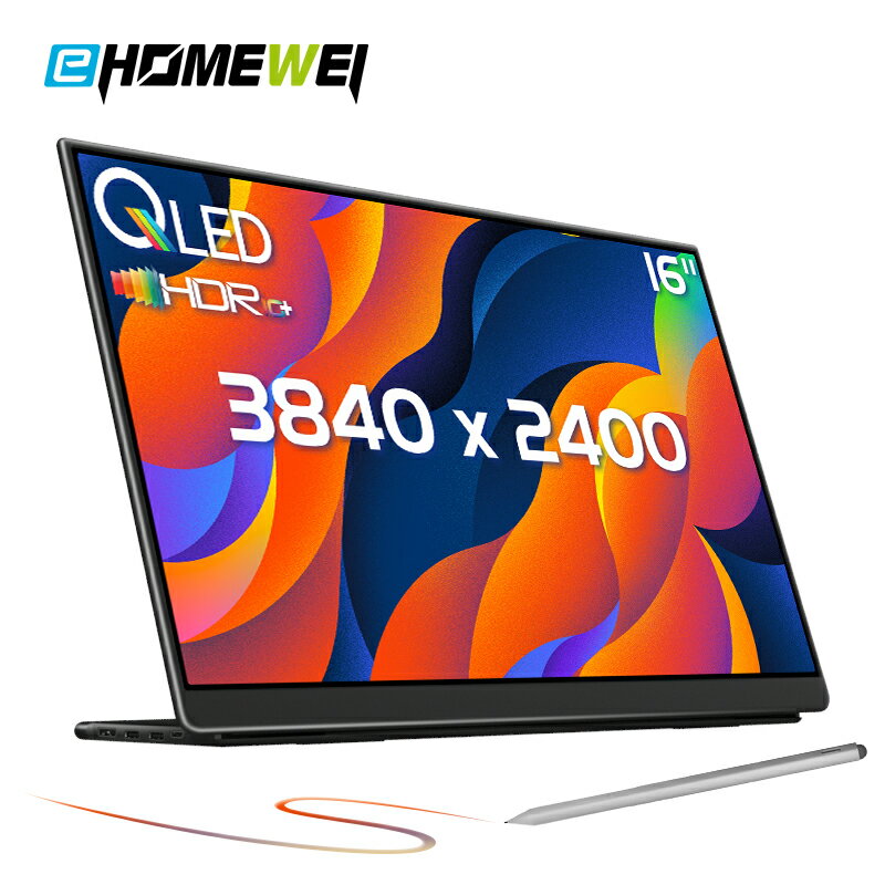 EHOMEWEI モバイルモニター WQXGA 16インチ 4K 3840x2400 QLED 量子ドット対応 タッチパネル タッチペン対応 ペンタブ 100% DCI-P3 薄型 4mm 「メーカー保証3年間」 LQ-160PU（旧型番E160DSL-4K）