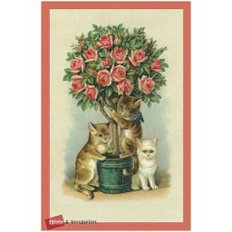 ポストカード 大好きなバラを囲む3兄妹 ポストカード カード クリスマス ドイツ製 メッセージ ねこ グッズ