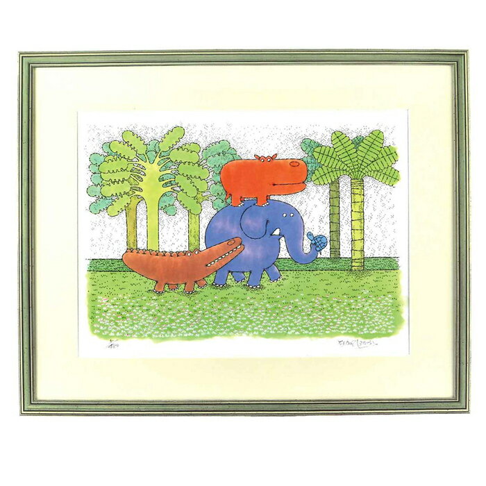 【直筆サイン入り】ぞうくんのさんぽ 版画 お花畑 高価:絵:版画:販売:額装:ぞう:さんぽ:絵本:インテリア:絵画:鑑賞:展示:玄関:壁面:新築祝い:保育園:応...