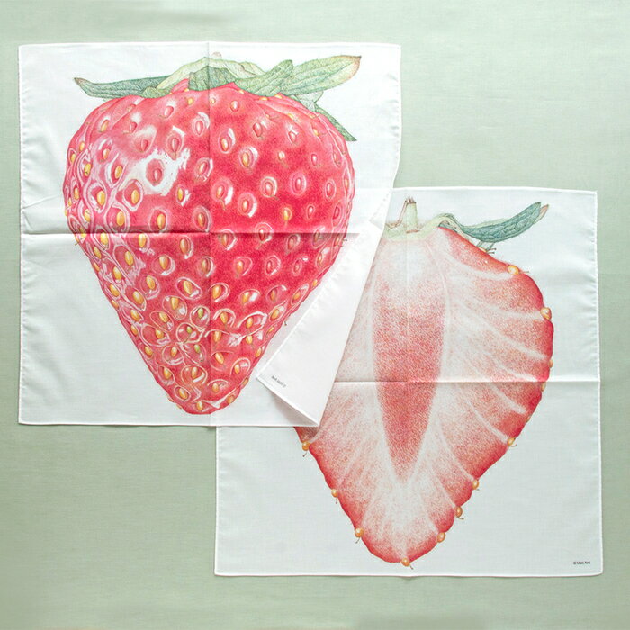荒井真紀 ハンカチ いちご2枚セット（ひとつ・断面）（絵本ナビオリジナルグッズ） 小学館 タオル スカーフ ハンドタオル ハンカチーフ あらいまき