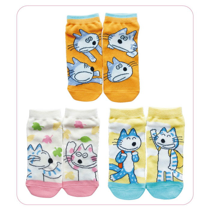 （レディース）11ぴきのねこ 遠足 ソックス3足セット 絵本 グッズ 馬場のぼる 猫 とらねこ大将 靴下のサムネイル