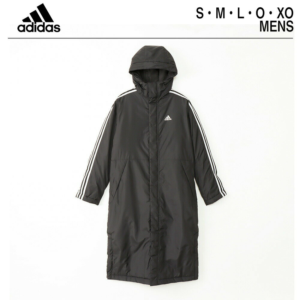 アディダス adidas ベンチコート ライトインサレーテッドコート | メンズ S M L O XO ロングコート コート 防寒 スポーツ観戦 かっこいい スポーツ ブランド ウェア テニス サッカー 野球 普段着 ブラック 秋 冬 スポーツブランド