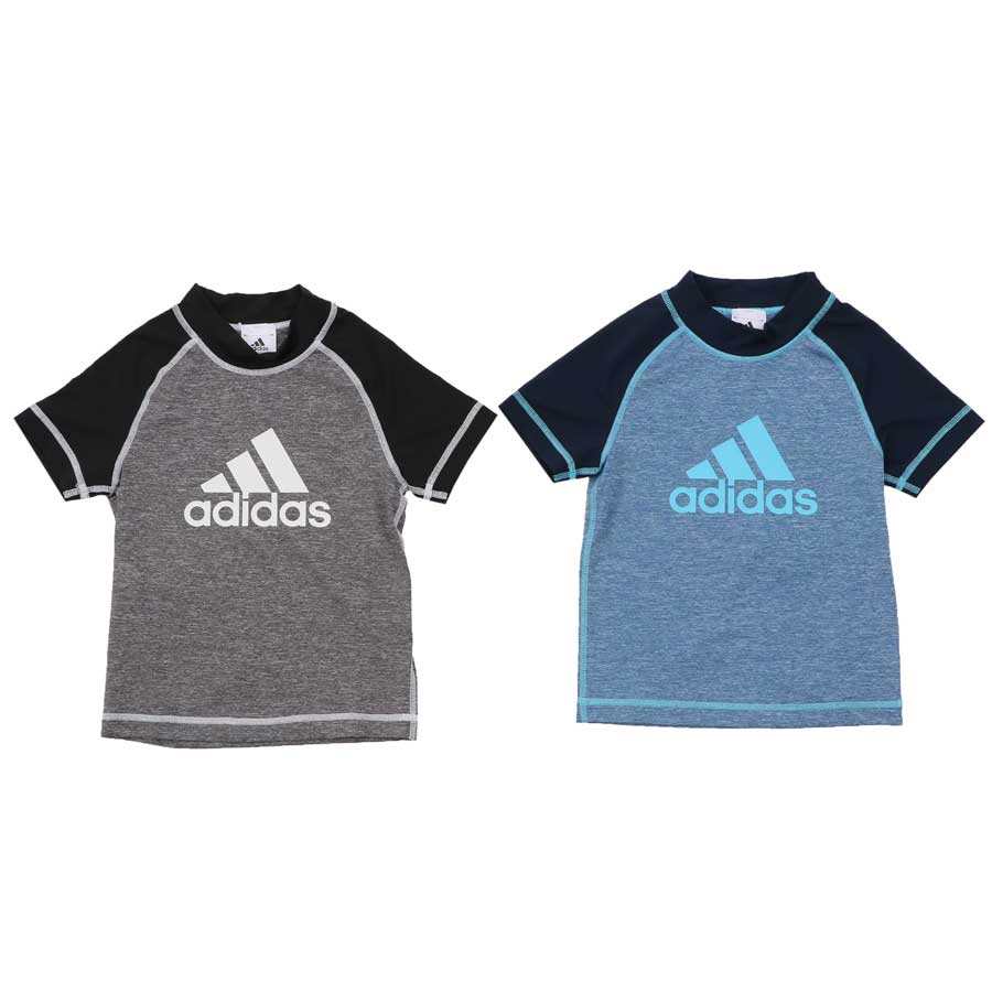 【50％OFF】 ラッシュガード キッズ 半袖 子供 男の子 女の子 140 130 120 110 100 【 adidas アディダス 半袖ラッシュガード 】 Tシャツ 水着 紫外線対策 UVカット 日焼け防止 海水浴 水泳 体育 プール UPF50 ジュニア スイミング ボーイズ 速乾 スクール おしゃれ 紺 黒