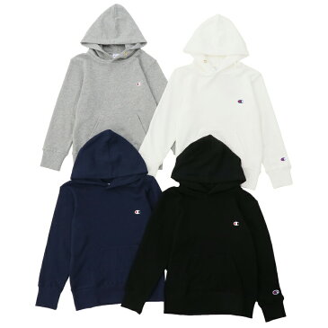 Champion チャンピオン ロゴ プル パーカー スウェット | キッズ ジュニア 無地 綿100% カットソー 130 140 150 160 ワンポイント 刺繍 シンプル おしゃれ かわいい かっこいい 子供 小学生 男の子 女の子 体育 スポーツ ブランド コットン 白 黒 紺 グレー 秋 冬 2020 定番