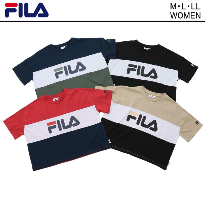 FILA フィラ ロゴ ワイド ショート Tシャツ | レディース スポーツウェア スポーツ ブランド カジュアル トリコロール ベ−ジュ ブラック 黒 紺 青 赤 ブルー 長袖 冷房対策 UVカット 春 夏 秋 かわいい かっこいい ストリート トレンド 人気 注目 半袖T 半T ティシャツ テイ