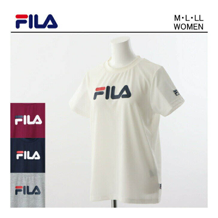 フィラ トップス レディース フィラ テニスウエア レディース 速乾 tシャツ 半袖 【 FILA フィラ ロゴ グラフィック プリント Tシャツ 】 スポーツ ブランド ポリエステル 吸水速乾 スポーツウェア テニス スポーツ ウェア 白 UVカット 夏 半袖t ティシャツ T-shirt シンプル