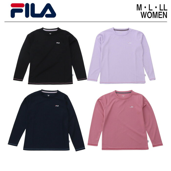 FILA フィラ ロゴ ワッフル長袖Tシャツ | レディース スポーツウェア スポーツ ブランド カジュアル ブラック 黒 紺 ラベンダー 長袖 秋 冬 かわいい かっこいい ストリート トレンド 人気 注目