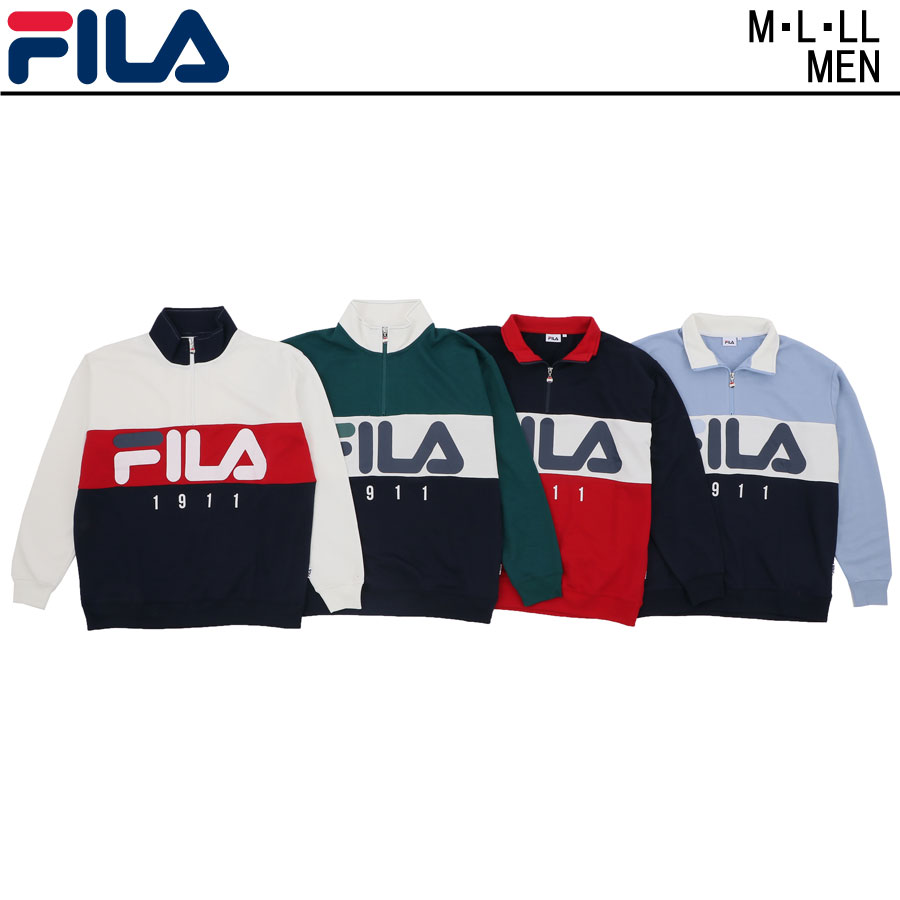 FILA フィラ ロゴ トリコロール キリカエ ハーフジップ | メンズ 裏毛トレーナー スポーツウェア スポーツ ブランド カジュアル 黒 赤 紺 ネイビー サックス 緑 春 秋 冬 ストリート トレンド イタリア ヤング スウェット テニス ウェア