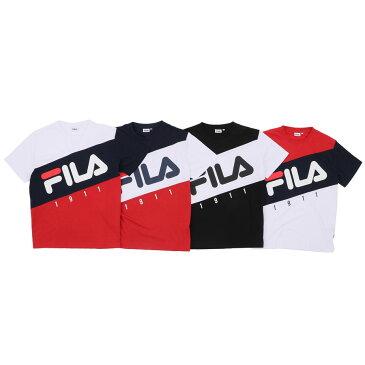 FILA フィラ ロゴ トリコロール キリカエ Tシャツ | メンズ 半袖 スポーツウェア スポーツ ブランド カジュアル 白 紺 黒 赤 半袖 春 夏 秋 冬 体育 ストリート トレンド 流行 人気 注目 半袖T 半T ティシャツ プリント TEE T-shirt イタリア ボーイズ ヤング テニス ウェア