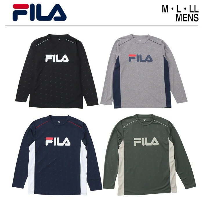 FILA フィラ ロゴ 切替長袖Tシャツ | メンズ スポーツウェア スポーツ ブランド カジュアル ブラック 黒 ネイビー 紺 グレー カーキ 長袖 秋 冬 かわいい かっこいい ストリート トレンド 人気 注目