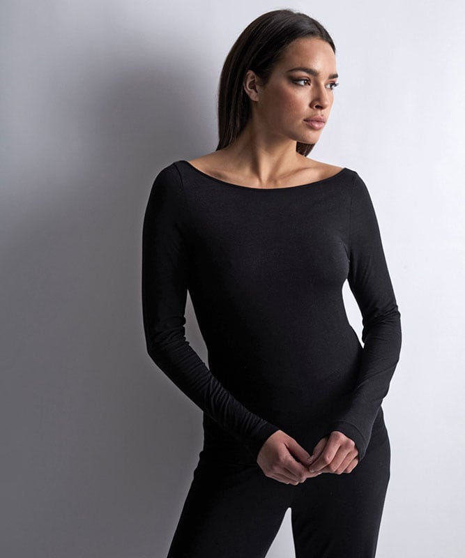 70%OFF【オーバドゥ】ロングスリーブトップス 1L74 NOIRカラー(サイズM、黒、長袖) 53825 カシミヤ ソフト ボートネック Night Crush ナイト・クラッシュ Aubade