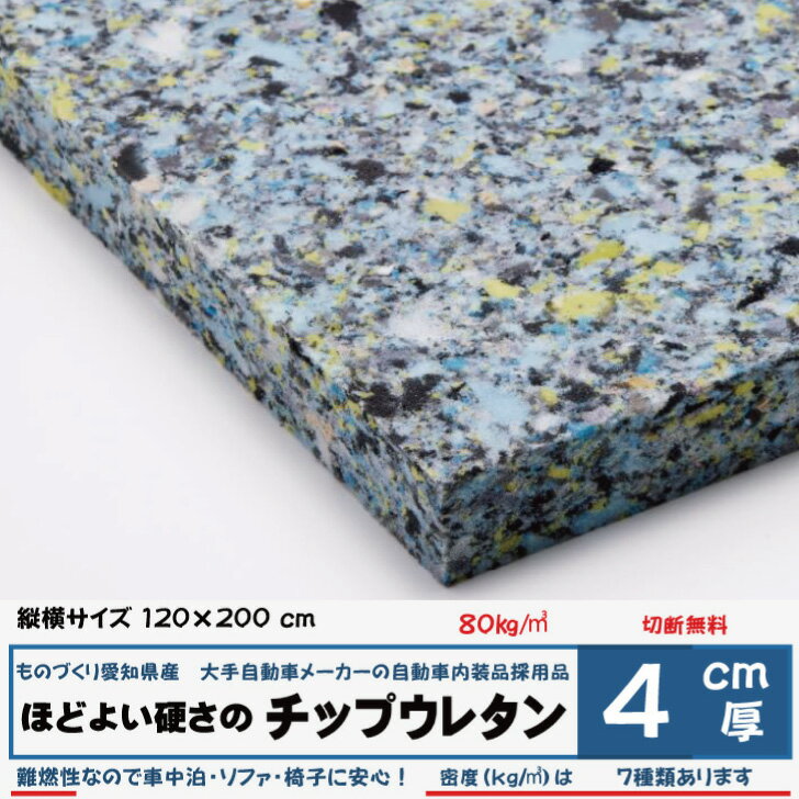 樂天商城 - 低燃焼性　純日本製4センチ厚×120×200ほどよく硬いウレタンチップ　CH404クッション 椅子 ソファ ベッド 車中泊座布団 枕 マット ベンチ切断無料軟質ウレタンフォーム自動車内装材料の低燃焼試験適用販売7製品中3番目に柔かい