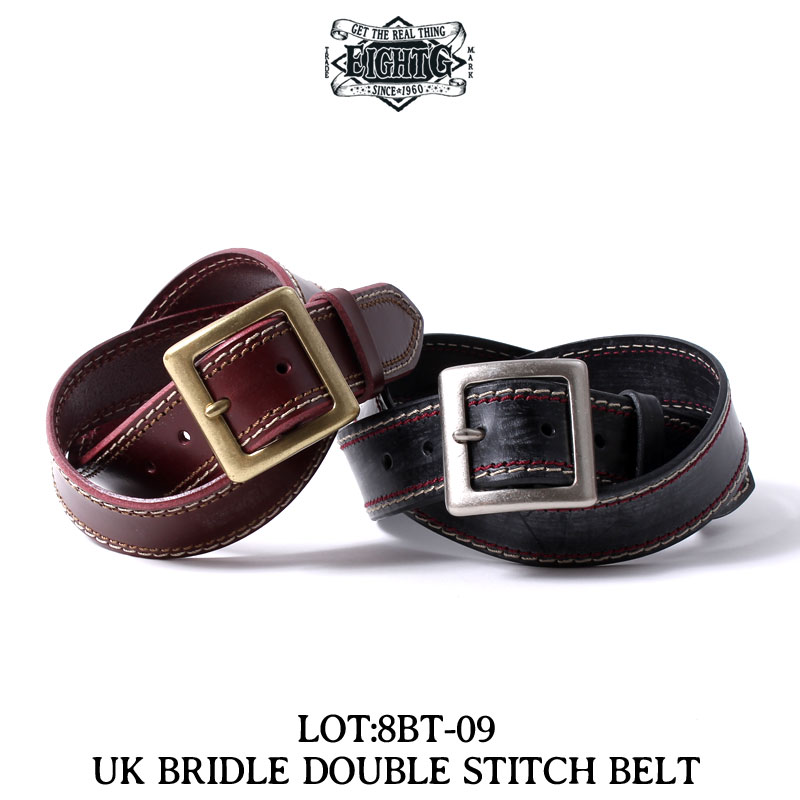 ٥  ܳ UK֥饤ɥ 쥶٥ ֥饤ɥ쥶 ץ٥    磻  奢 ե ץ쥼   EIGHT-G ȥ UK BRIDLE LEATHER DOUBLE STITCH BELT 8BT-09