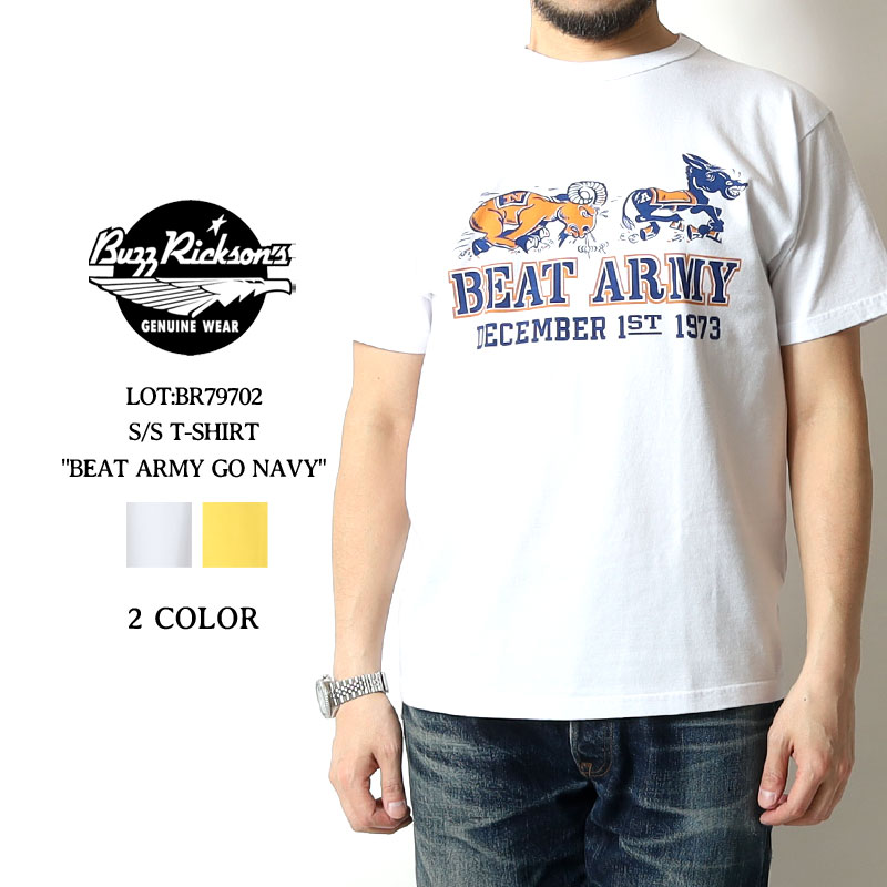 Rakuten - ★毎月1日はワンダフルデー★ バズリクソンズ Tシャツ 2026春夏 新作 BR79702 BUZZ RICKSON'S 東洋エンタープライズ BEAT ARMY GO NAVY 半袖 プリント カットソー アメカジ ミリタリー メンズ 綿100 ホワイト イエロー M-XL