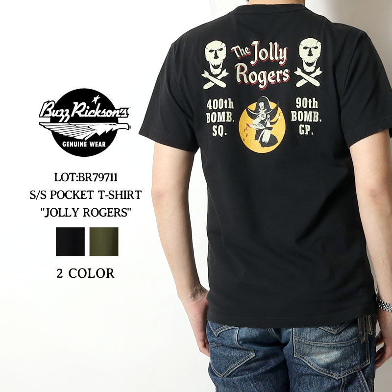 バズリクソンズ Tシャツ 2026春夏 新作 BR79711 BUZZ RICKSON 039 S 東洋エンタープライズ ジョリーロジャース JOLLY ROGERS ポケT 半袖 プリント カットソー アメカジ ミリタリー メンズ 綿100 ブラック オリーブ M-XL