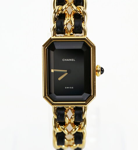 【中古】シャネル CHANEL プルミエールL 腕時計 時計 GP(ゴールドメッキ) レザー レディース ブラック系
