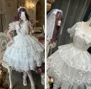 レディースフリルレース 半袖OP ロリィタ ウェディングドレス日常服ゴスロリワンピース人形師 コスプレ ロリータ ワイン Lolita