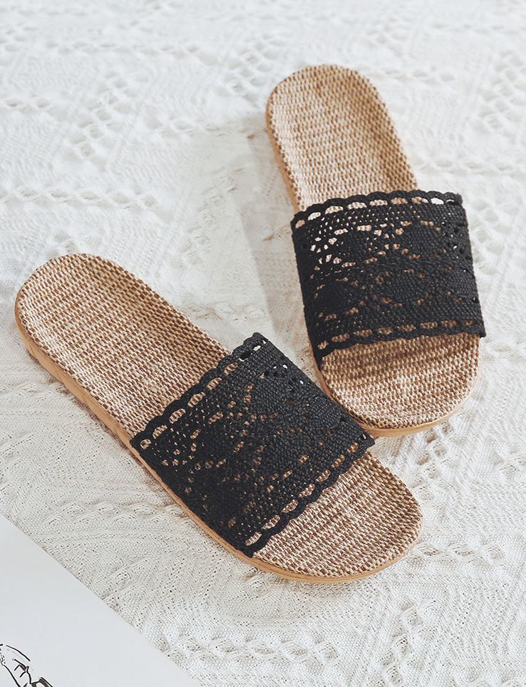 ベランダ 麻混 レース 蒸れない サンダル カジュアル フラット 室内履き 可愛い おしゃれ オープントゥ..