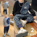 セットアップ ロゴ デニム スウェット 韓国 トップス トレーナー キッズ 男児 2点セット 上下 パンツ 男の子 長袖 男子 ジュニア