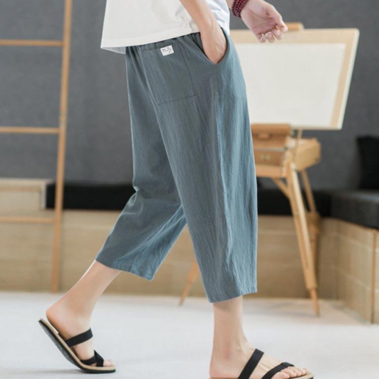 長ズボン ウエストゴム 涼しい クロップドパンツ リネンパンツ メンズ コットンリネン ゆったり 七分丈パンツ 春夏 紐付き