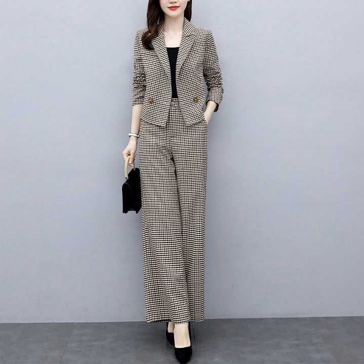 長袖 スリム 袖あり ハイウエスト 2点セット 上下セット ジャケット クロップ丈 アンクルパンツ 上着 ツーピ スーツ スラックス