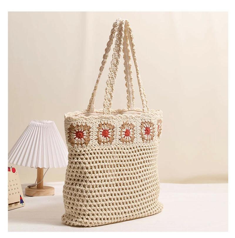 レディースバック トート カバン 手提げバッグ かご 編みバック 夏 バッグ かごバッグ 大容量 手 花柄 無地 トートバッグ かばん