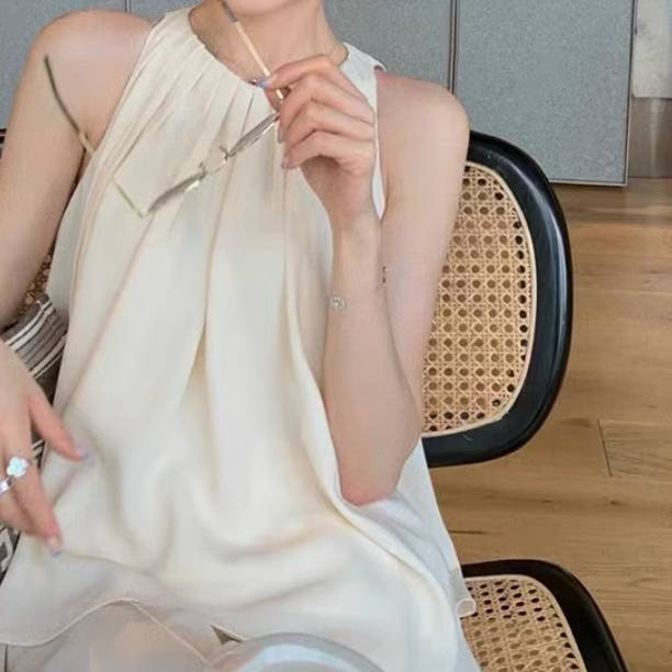 セットアップ かわ ロングパンツ ロング ボトムス ホルターネック ノースリーブ プルオーバー 袖なし ワイドパンツ