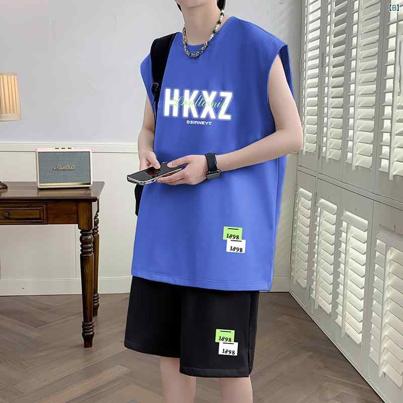 ユニフォーム ベスト 2点セット スーツ スポーツ 夏 メンズ Tシャツ カジュアル バスケットボール セット ノースリーブ 服