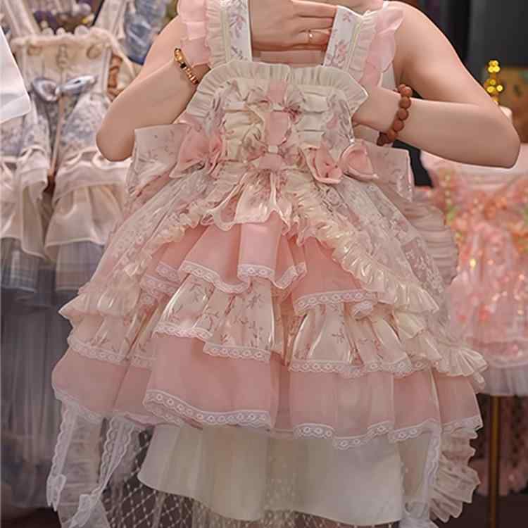 キッズ 薄手 ノースリーブ ティアード 夏 ロリータ フリル 女の子用 リボン プリンセスドレス 発表会 結婚式 フォーマル 誕生日