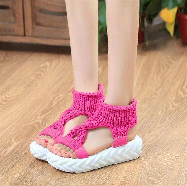 ローマ靴 厚底 松ぼっくり 快適 毛糸 オープントゥ 学生 サンダル