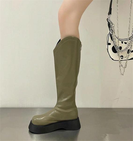 新作 レトロ トレンド 厚底 シンプル ロングブーツ シューズ かっこいい