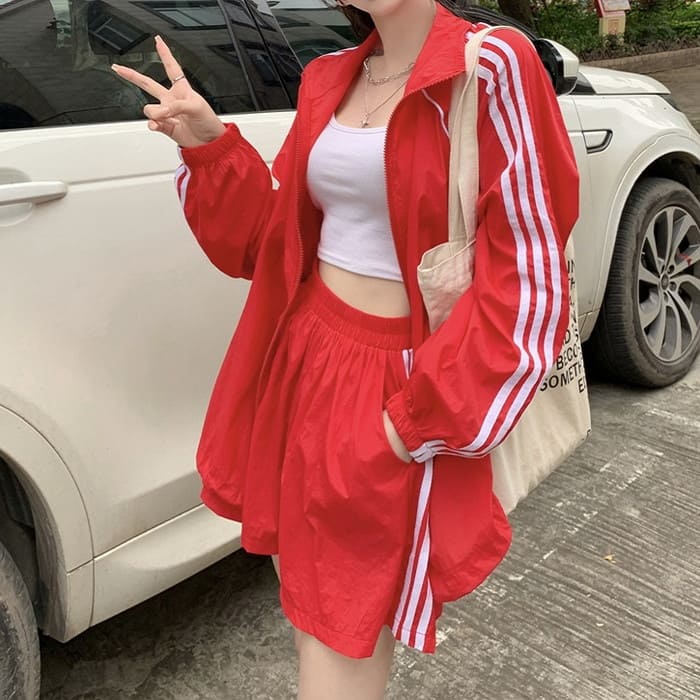 ウインドブレーカー ファッション セットアップ 通学 サイドライン 高校生 韓国 中学生 ハーフパンツ 2..