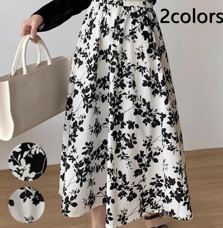 フレア ロング ひざ下 花柄 レディース フレアスカート ボトムス Aライン ロングスカート マキシ 大きいサイズ 膝下 レディース(4)