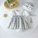 春夏 ワンピース レースドレス 子供ドレス キッズドレス 可愛い 半袖 赤ちゃん 女の子 帽子付き 韓国 2点セット 花柄 ロンパース