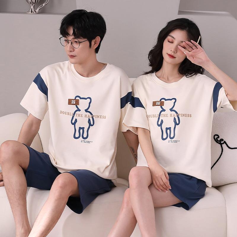 ペアルック 綿 可愛い レディース ペアパジャマ メンズ カップル 大きいサイ お揃い コットン 夏 ルームウェア 上下セット 半袖