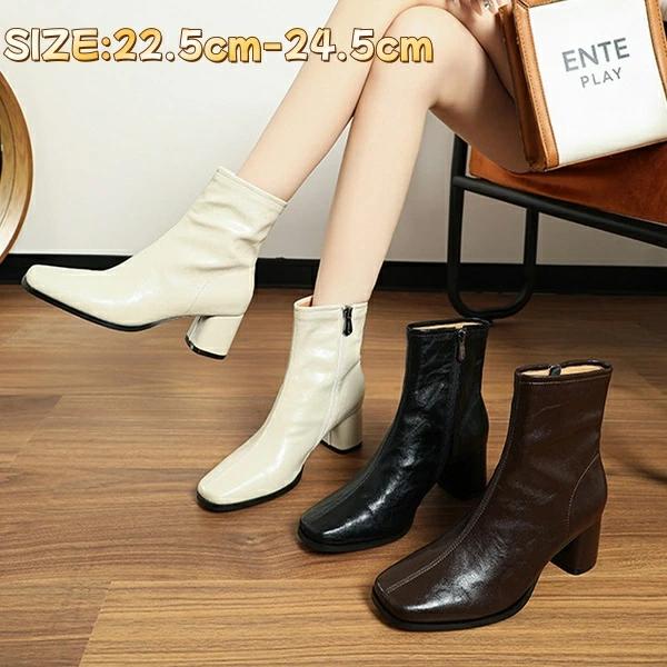 レディース レディース ショートブーツ 歩きやすい ブーティ レディース ブラック レザーブーツ ショー..