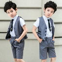 キッズ 入 タキシード 2点セット 男の子 スーツ 夏 上下セット ベスト付 入学式スーツ 子供 半袖 フォーマルスーツ 追跡番号付き
