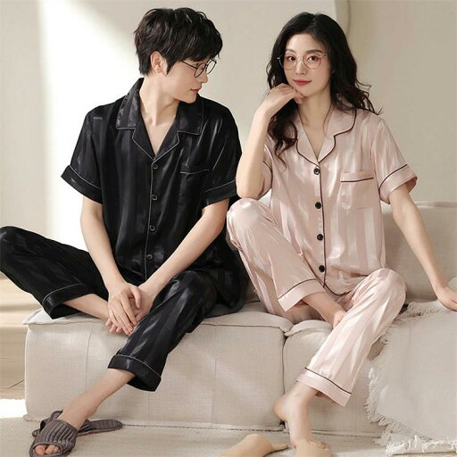 ルームウェア 上下セット 韓国ファション 冷感パジャマ メンズ カップル アイスシルク パジャマ シルク風 レディース ペアルック ルームウェア 上下セット 韓国ファション 冷感パジャマ メンズ カップル アイスシルク パジャマ シルク風 レディース ペアルック