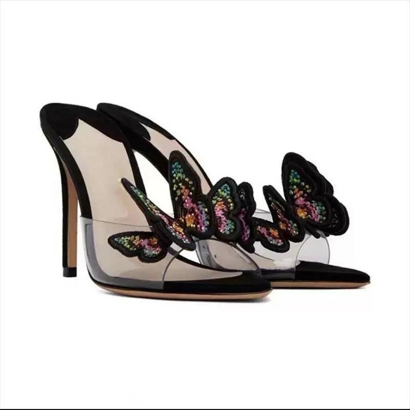 サンダル 蝶々 かわいい レディース ピンヒール ポインテッドトゥ ミュール シューズ きれい 靴 大人可愛い ハイヒール 送料無料