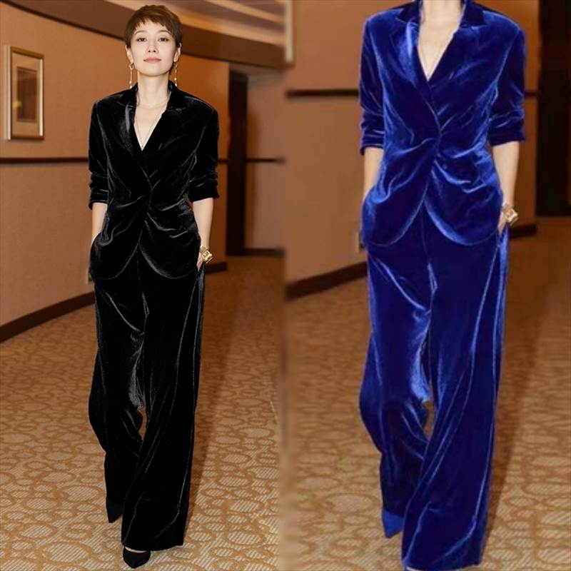 レディース セットアップ 光沢 ハイウエスト アウター き ベルベット かわいい ジャケット 送料無料 大人可愛い 前開き パンツ