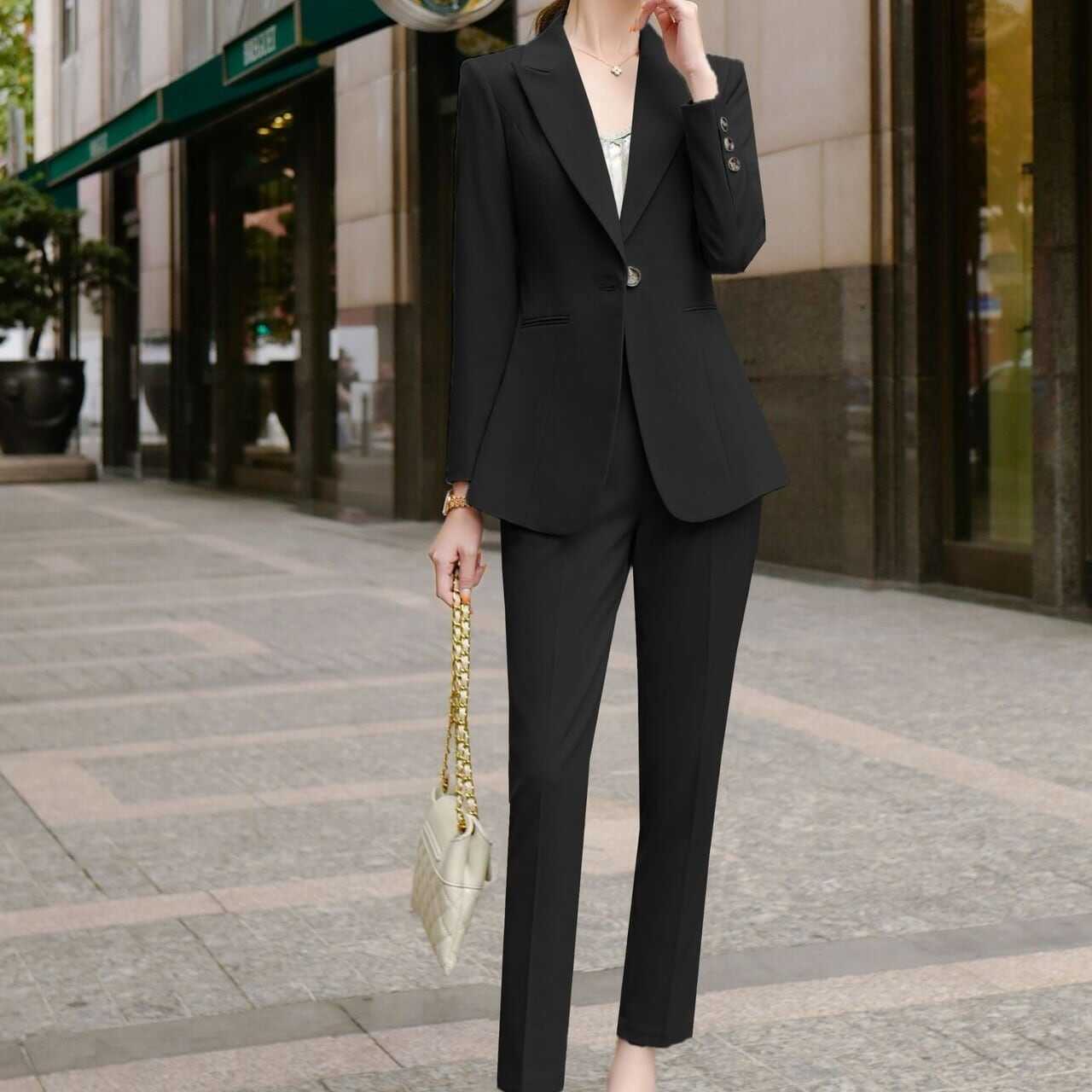 ボトムス シングルブレスト ハイ パンツ べっ甲ボタン スーツ ジャケット ロング 長袖 くすみカラー アンクル丈 センタープレス