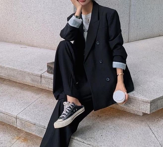 ツー マニッシュ ワイドパンツ 上下セット ジャケット 袖あり 長袖 上着 ビッグシルエット スーツ レトロ ワンタック 2点セット