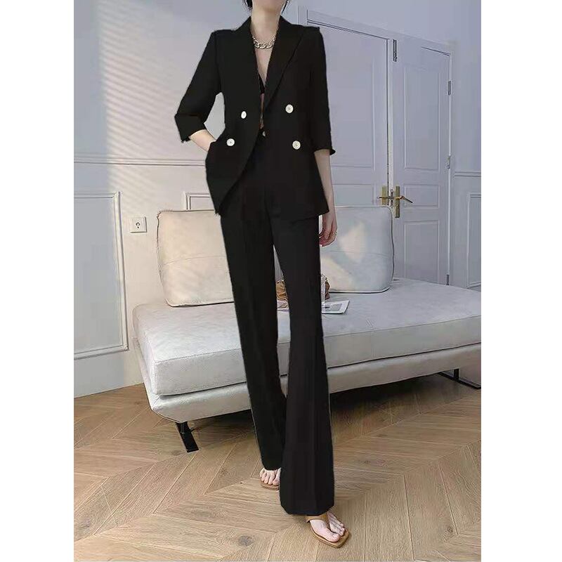 ハイウエスト パンツ ストレート 長袖 ビ ロング レトロ 襟付き ジャケット センタープレス Vネック スーツ セミフレア ボトムス