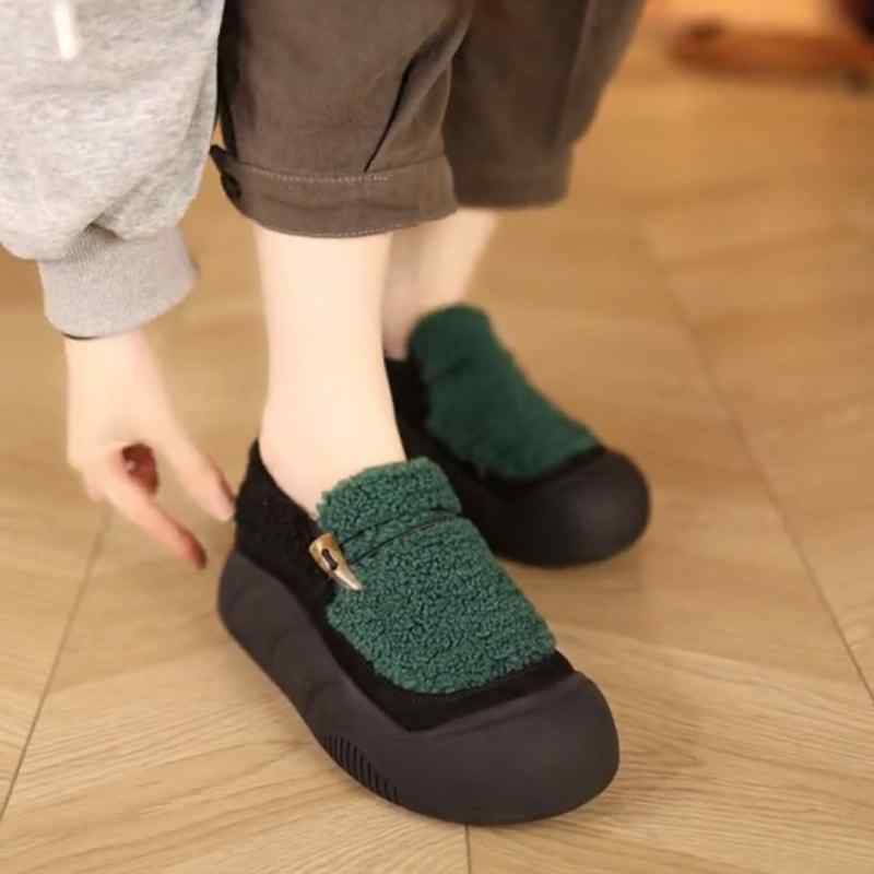 秋 バイカラー 暖かい かわいい カジュアル 個性的 スリッポン レディース 裏起毛 ボア 紐なし モカシン スニーカー ローファー