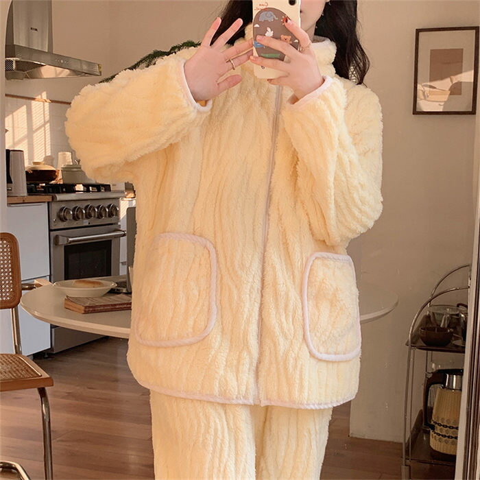 ア レディース 前開き 厚手 ルームウェア フランネル レディースパジャマ ルームウェア 大きいサイズ 暖かい上下セッ 上下セット 2