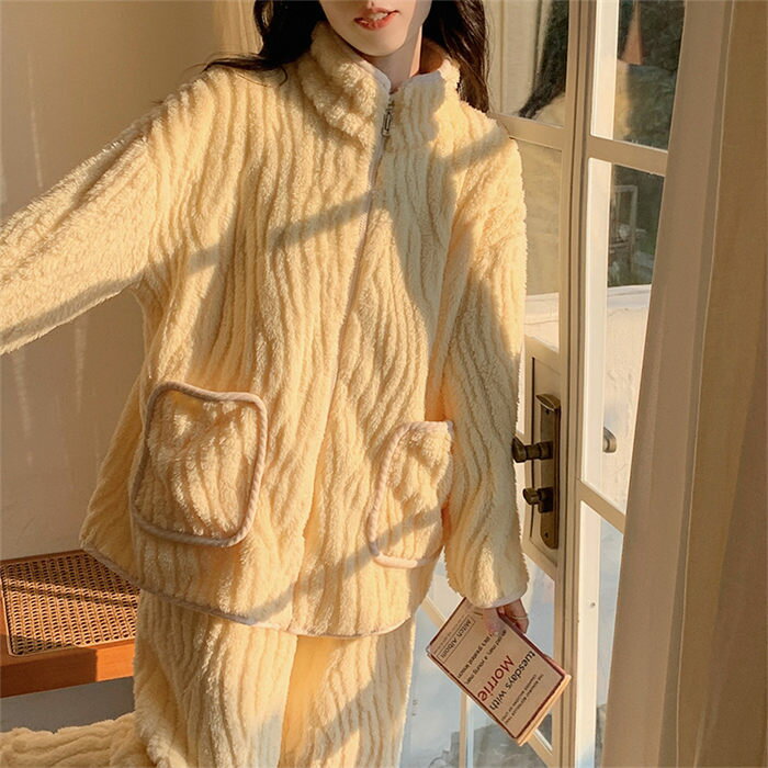 ア レディース 前開き 厚手 ルームウェア フランネル レディースパジャマ ルームウェア 大きいサイズ 暖かい上下セッ 上下セット 3