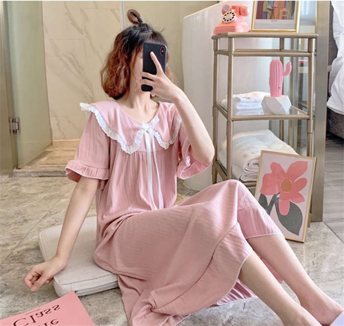 ネグリジェ ルームワンピース ネグリジェ パジャマ 半袖&長袖 綿 ナイトロー ロング丈 綿レース 可愛い 春夏秋 半袖ワンピース